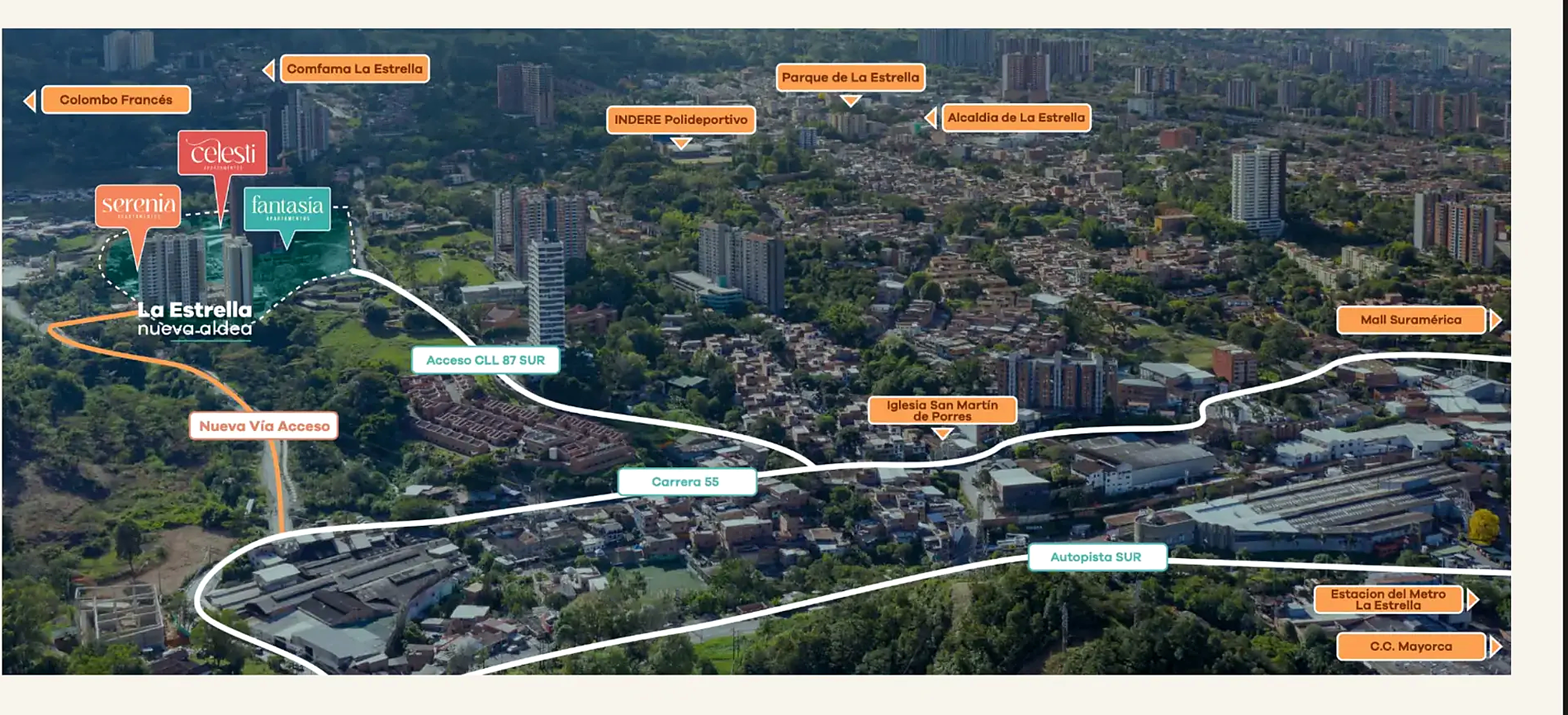 Vías de acceso al sector Nueva Aldea